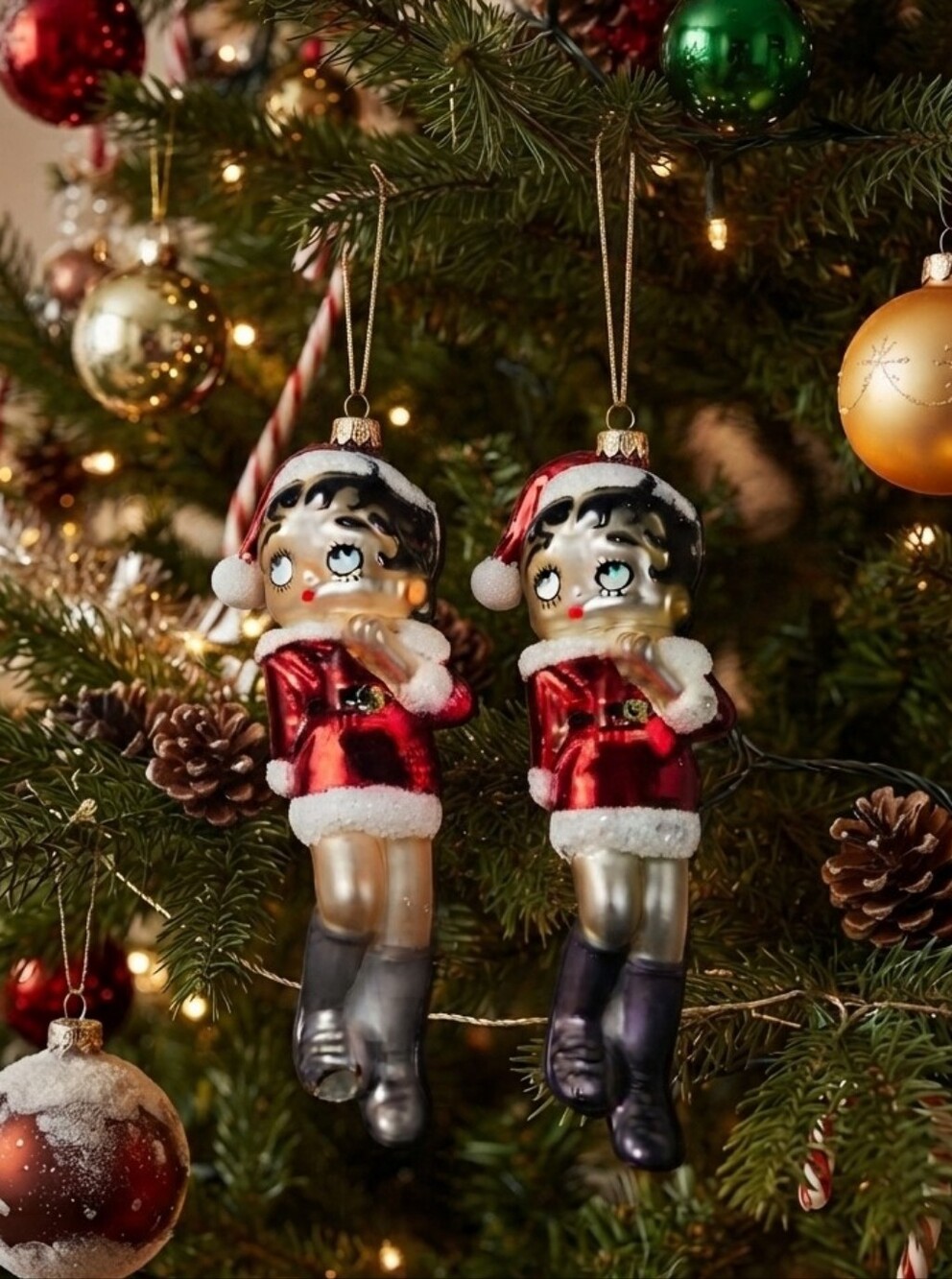RARE Set of 2 Betty Boop Hand Blown Glass Ornaments - Kurt Adler Style